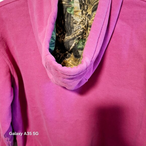 Cabelas  Pink  Hoodie With Camo Hood Liner Graphic Print Pullover Size S - Picture 4 of 8